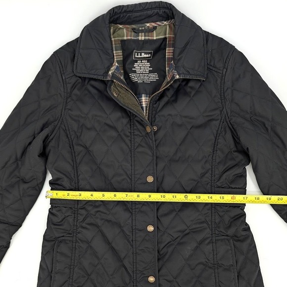 LL Bean Womens Black Quilted Riding Jacket Plaid Lining Corduroy Trim XS 284359 - Picture 9 of 9